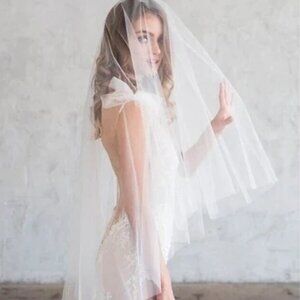 Brides and Hairpins Danton Veil Raw-Edge Tulle Fingertip Veil with Blusher Ivory
